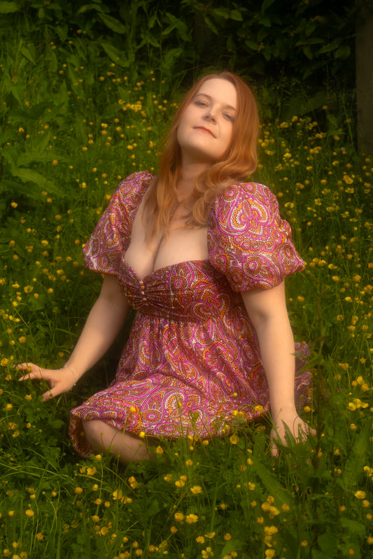 Paisley Pink Balloon Mini Dress in Medium