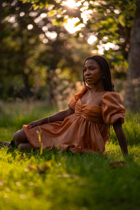 Metallic Orange Balloon Mini Dress in Small